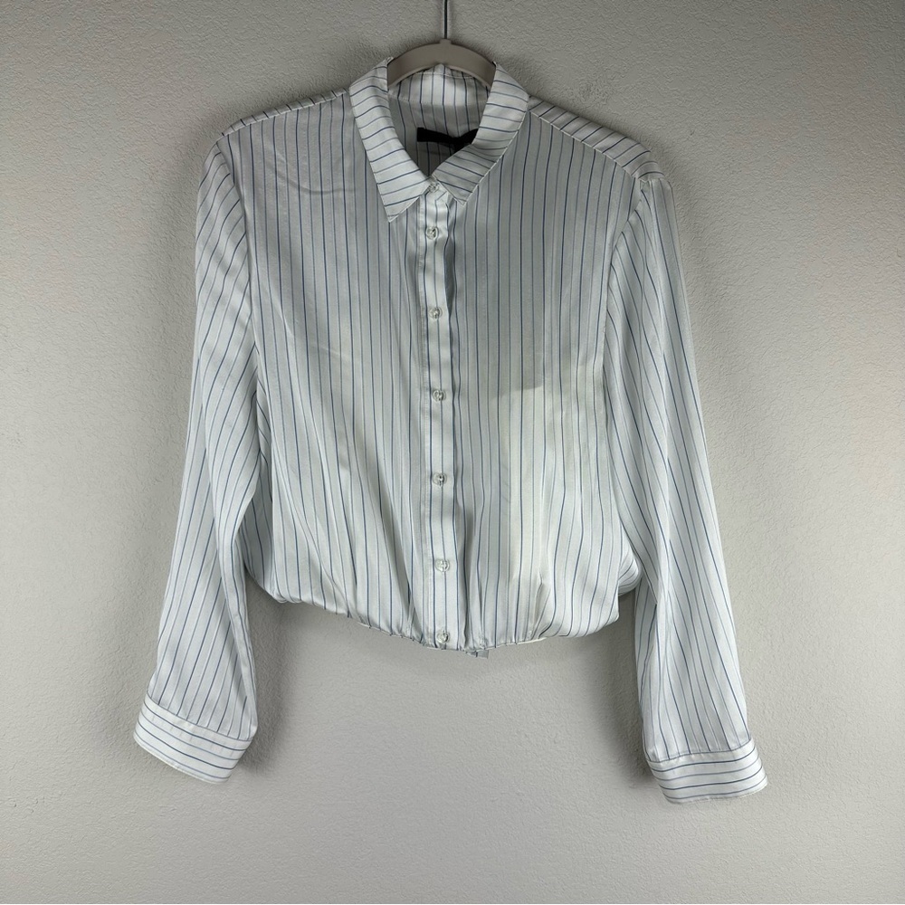 NEW RtA White Ice Stripe Ludovica Long Sleeve Corset Long Sleeve Silk Top Large